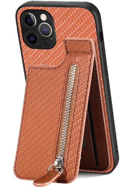 IPhone 12 Için Kılıf Pro Max Standı Manyetik Araç Montaj Fermuar Cüzdan Crad Yuvası (Yurt Dışından)