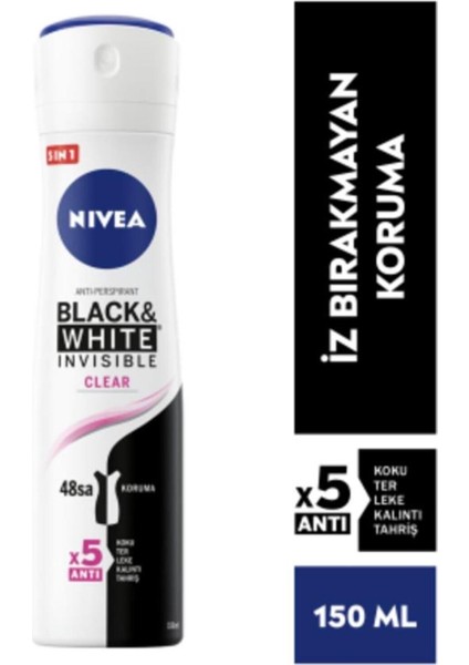Kadın Sprey Deodorant Black&white Invisible Clear 150ML X3 Adet, 48 Saat Anti-Perspirant Koruma