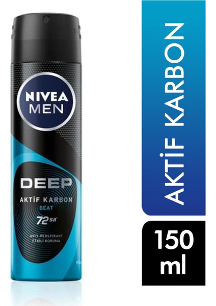 Deodorant 150 ml Erkek Deep Beat Aktif Karbon 3 Adet