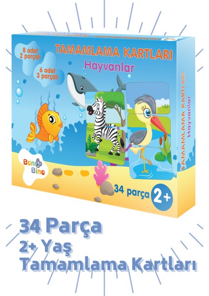 Tamamlama Kartları 34 Parça "hayvanlar" (8 Adet 2'li Parça+6 Adet 3'lü Parça), 2+Yaş BON8132