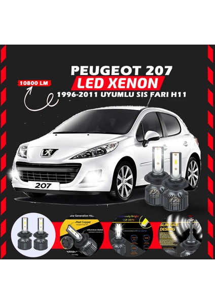 Peugeot 207 1996-2011 Sis Farı Uyumlu Şimşek Etkili LED Xenon Premium Series H11