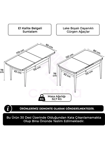 Atlantik Çam 80X132 Açılabilir Ceviz Vernik Ayaklı Yemek Masası