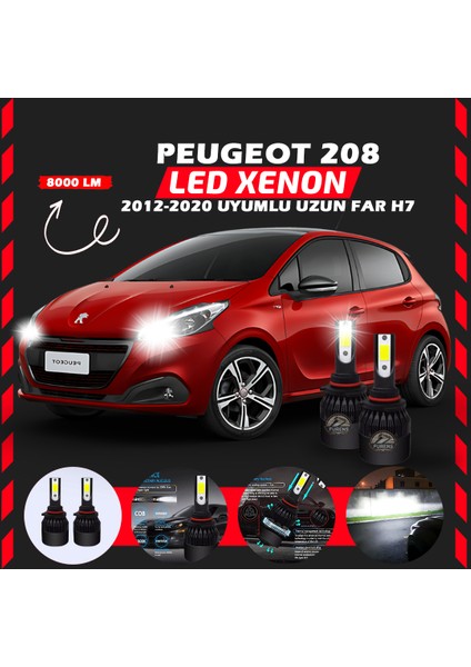 Peugeot 208 2012-2020 Uzun Far Uyumlu Şimşek Etkili LED Xenon Light Series H7