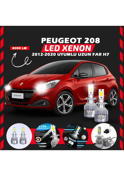 Peugeot 208 2012-2020 Uzun Far Uyumlu Şimşek Etkili LED Xenon Performance Series H7