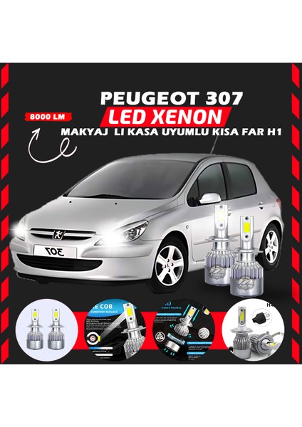 Peugeot 307 Makyajlı Kasa Kısa Far Uyumlu Şimşek Etkili LED Xenon Performance Series H1