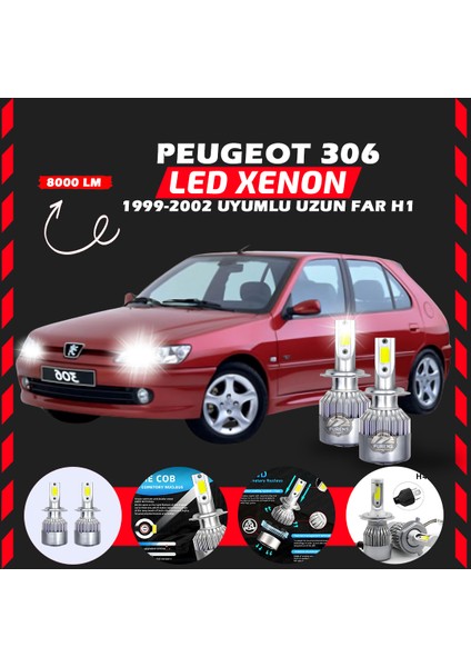 Peugeot 306 1999-2002 Uzun Far Uyumlu Şimşek Etkili LED Xenon Performance Series H1