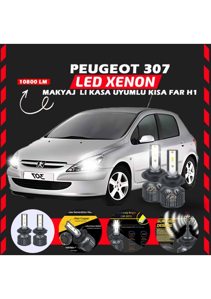 Peugeot 307 Makyajlı Kasa Kısa Far Uyumlu Şimşek Etkili LED Xenon Premium Series H1