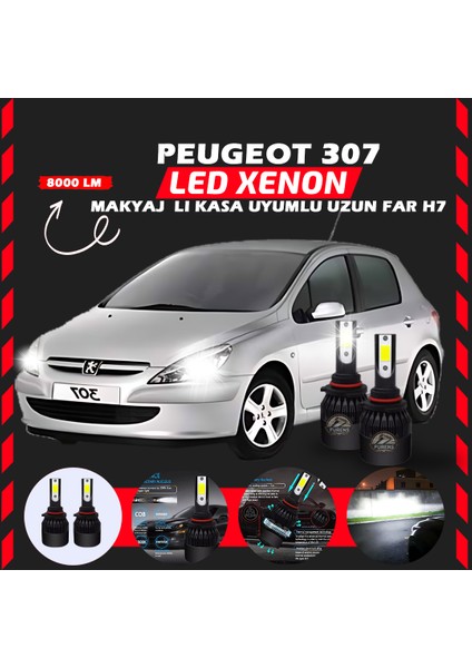 Peugeot 307 Makyajlı Kasa Uzun Far Uyumlu Şimşek Etkili LED Xenon Light Series H7