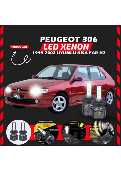Peugeot 306 1999-2002 Kısa Far Uyumlu Şimşek Etkili LED Xenon Premium Series H7