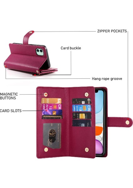 IPhone 11 Için Flip Case Crossbody Kayış Standı Cüzdan Çok Fonksiyonlu (Yurt Dışından) modelleri