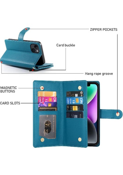 IPhone 14 Için Flip Case Çok Fonksiyonlu Iş Crossbody Kayış Cüzdan (Yurt Dışından) modelleri