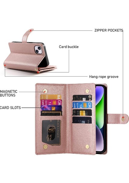 IPhone 14 Için Flip Case Artı Crossbody Kayış Cüzdan Çok Fonksiyonlu Standı (Yurt Dışından)