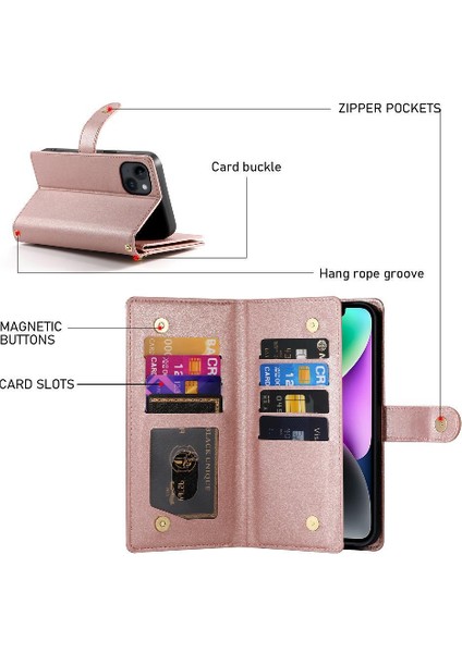 IPhone 14 Için Flip Case Çok Fonksiyonlu Iş Crossbody Kayış Cüzdan (Yurt Dışından) fırsatları