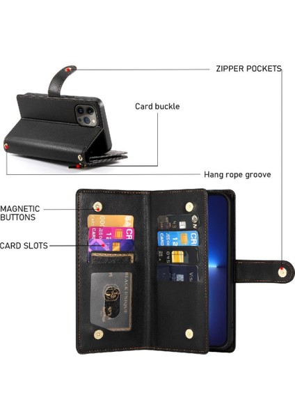 IPhone 13 Için Flip Case Pro Max Çok Fonksiyonlu Crossbody Kayış Cüzdan (Yurt Dışından)