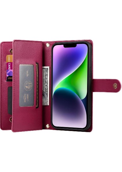 IPhone 14 Için Flip Case Artı Crossbody Kayış Cüzdan Çok Fonksiyonlu Standı (Yurt Dışından)