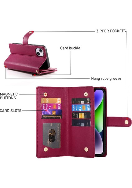IPhone 14 Için Flip Case Artı Crossbody Kayış Cüzdan Çok Fonksiyonlu Standı (Yurt Dışından)