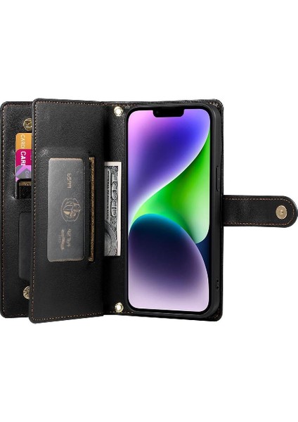 IPhone 14 Için Flip Case Artı Crossbody Kayış Cüzdan Çok Fonksiyonlu Standı (Yurt Dışından)