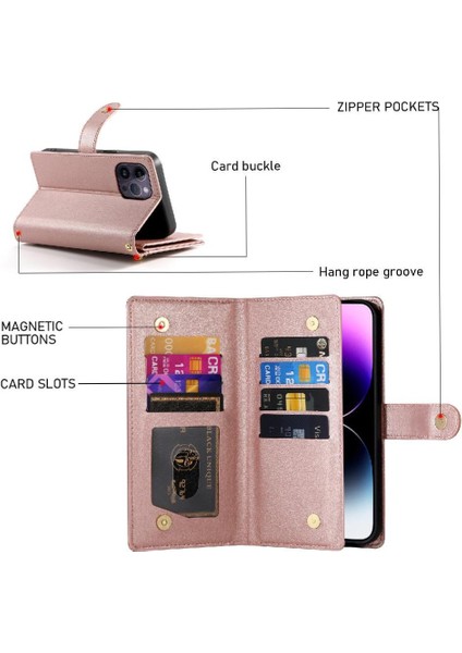 IPhone 14 Için Flip Case Pro Max Iş Crossbody Kayış Cüzdan Standı (Yurt Dışından)