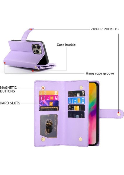 IPhone 16 Için Flip Case Pro Max Çok Fonksiyonlu Cüzdan Crossbody Kayış (Yurt Dışından)
