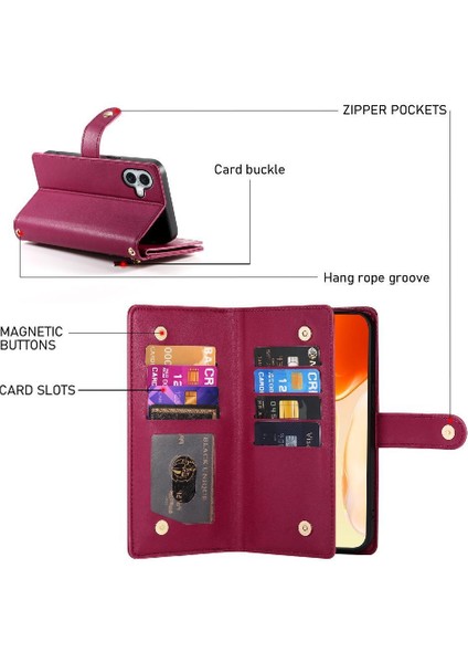 IPhone 16 Için Flip Case Artı Cüzdan Crossbody Kayış Standı Çok Fonksiyonlu (Yurt Dışından)