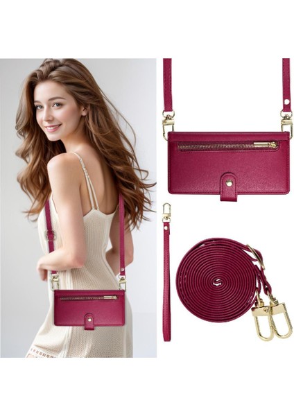 IPhone 16 Için Flip Case Artı Cüzdan Crossbody Kayış Standı Çok Fonksiyonlu (Yurt Dışından)