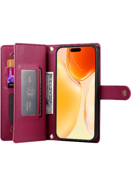 IPhone 16 Için Flip Case Artı Cüzdan Crossbody Kayış Standı Çok Fonksiyonlu (Yurt Dışından)