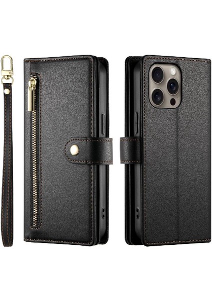 IPhone 16 Için Flip Case Pro Max Çok Fonksiyonlu Cüzdan Crossbody Kayış (Yurt Dışından)
