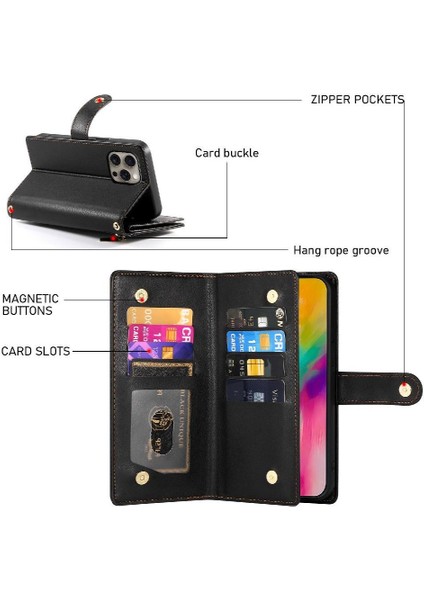 IPhone 16 Için Flip Case Pro Max Çok Fonksiyonlu Cüzdan Crossbody Kayış (Yurt Dışından)