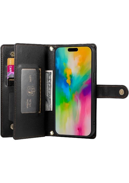 IPhone 16 Için Flip Case Pro Max Çok Fonksiyonlu Cüzdan Crossbody Kayış (Yurt Dışından)