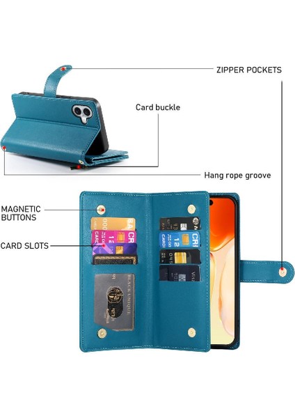 IPhone 16 Için Flip Case Artı Cüzdan Crossbody Kayış Standı Çok Fonksiyonlu (Yurt Dışından)