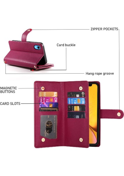 IPhone Xr Standı Cüzdan Çok Fonksiyonlu Crossbody Askısı Için Flip Case (Yurt Dışından)