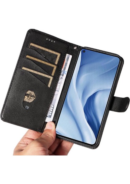 Xiaomi 11 Lite Için Filp Durumda Preslenmiş Pu Deri Cüzdan Telefon Kılıfı Siyah (Yurt Dışından) modelleri