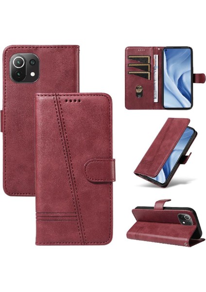 Xiaomi 11 Lite Için Filp Durumda Preslenmiş Pu Deri Cüzdan Telefon Kılıfı Siyah (Yurt Dışından) modelleri