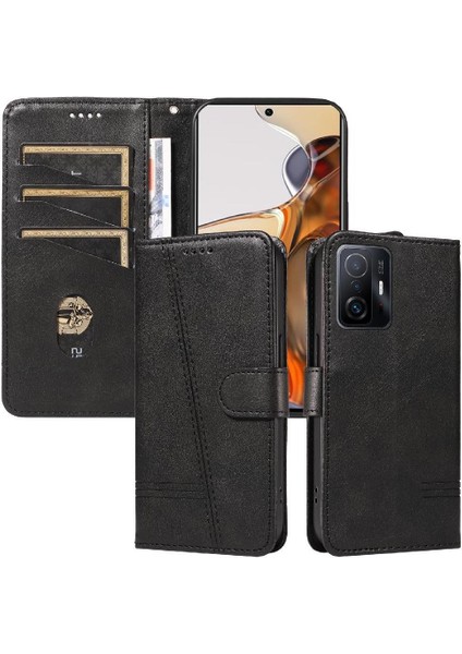 Xiaomi 11T/11T Pro Için Filp Durumda Ayrılabilir Siyah Bilezik Preslenmiş Pu Kılıf (Yurt Dışından)