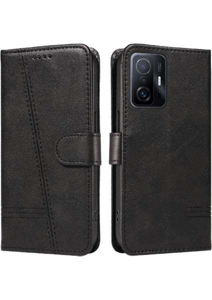Xiaomi 11T/11T Pro Için Filp Durumda Ayrılabilir Siyah Bilezik Preslenmiş Pu Kılıf (Yurt Dışından)