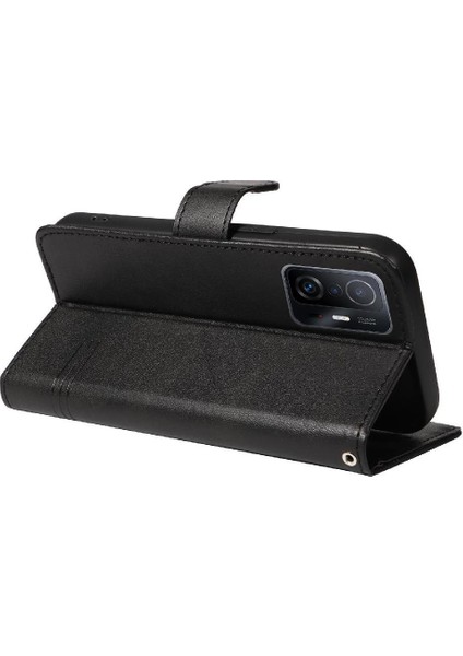 Xiaomi 11T/11T Pro Için Filp Durumda Ayrılabilir Siyah Bilezik Preslenmiş Pu Kılıf (Yurt Dışından)