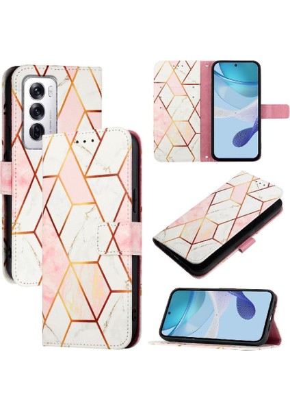 Oppo Oppo 12 5g Kickstand Pu Deri Mermer Desen Cüzdan Için Kılıf (Yurt Dışından)