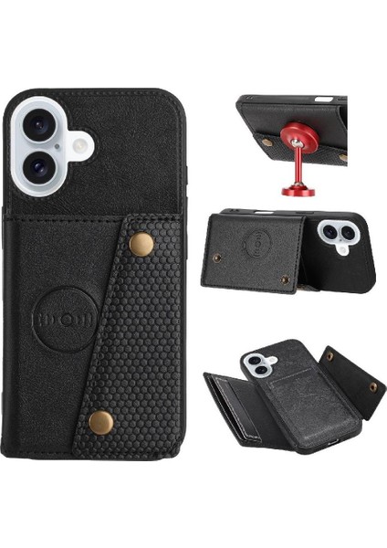 IPhone 16 Için Cüzdan Kılıf Cüzdan Kılıf Darbeye Koruyucu Kickstand Kart (Yurt Dışından)