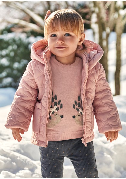 2484 Kız Bebe Pembe Elyaflı Mont