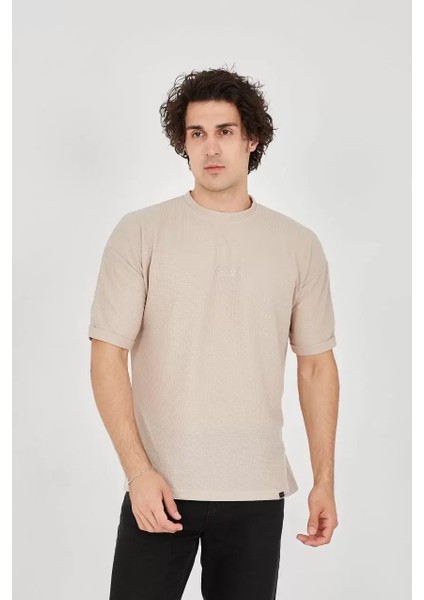 Jakar Kumaş Rahat Kol T-Shirt - Bej
