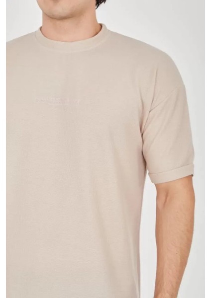Jakar Kumaş Rahat Kol T-Shirt - Bej