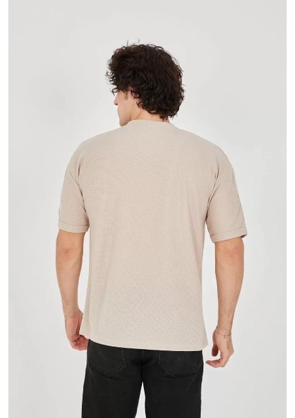 Jakar Kumaş Rahat Kol T-Shirt - Bej