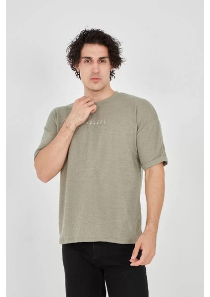 Jakar Kumaş Rahat Kol T-Shirt - Açık Yeşil