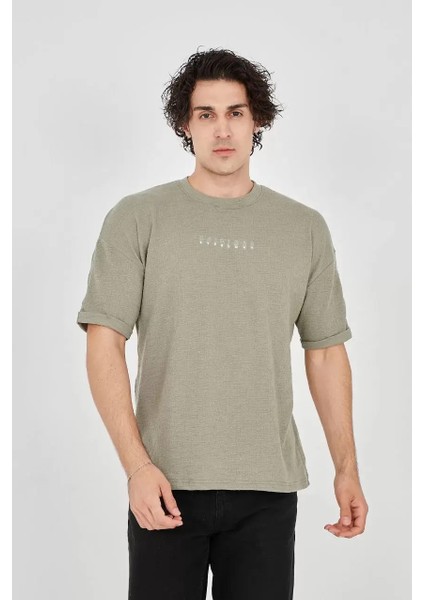 Jakar Kumaş Rahat Kol T-Shirt - Açık Yeşil