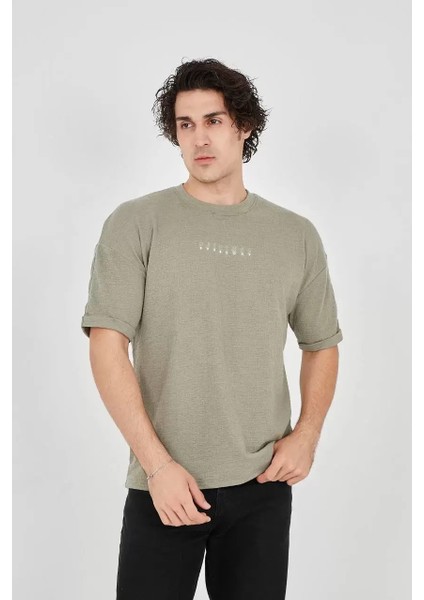 Jakar Kumaş Rahat Kol T-Shirt - Açık Yeşil