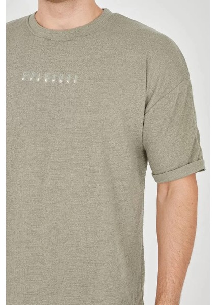 Jakar Kumaş Rahat Kol T-Shirt - Açık Yeşil