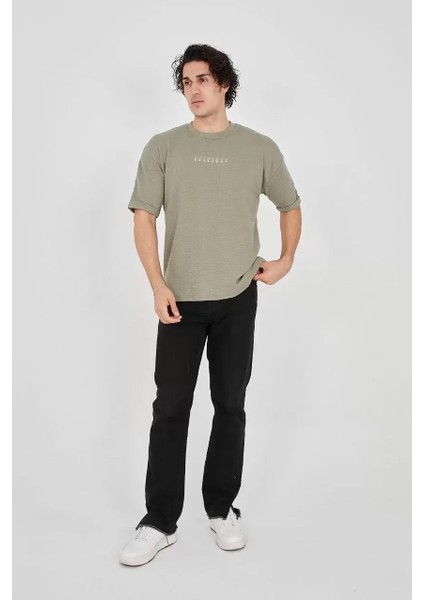Jakar Kumaş Rahat Kol T-Shirt - Açık Yeşil