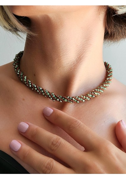 Etnik Bohem Sarmal Dönmeli Model Kristal Yeştaşlı Kristal Boncuk Kolye fiyatları