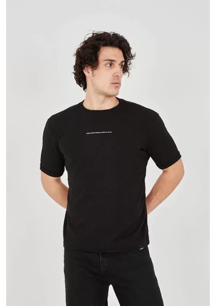 Jakar Kumaş Slim Fit T-Shirt - Siyah