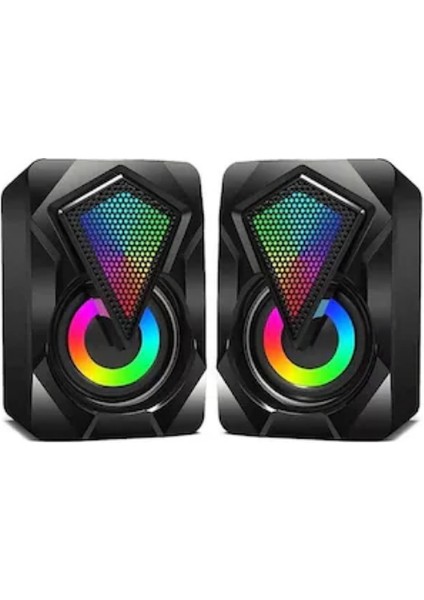 Bilgisayar Hoparlörü LED Işıklı Rgb Laptop Pc Uyumlu 1+1 Speaker